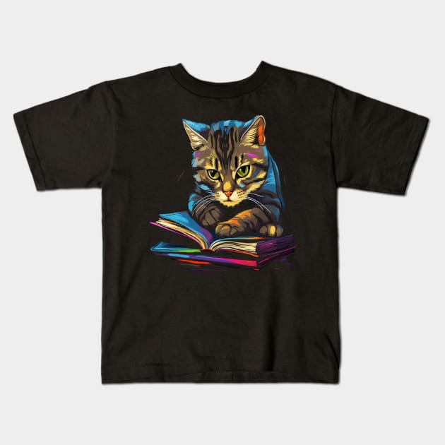 American Shorthair Reads Book Kids T-Shirt by JH Mart